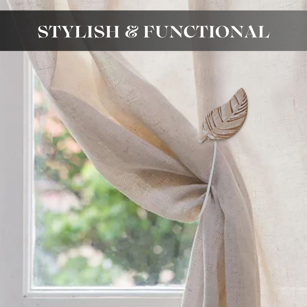 Magnetic Wooden Leaf Curtain Tiebacks, Natural, Pack of 2