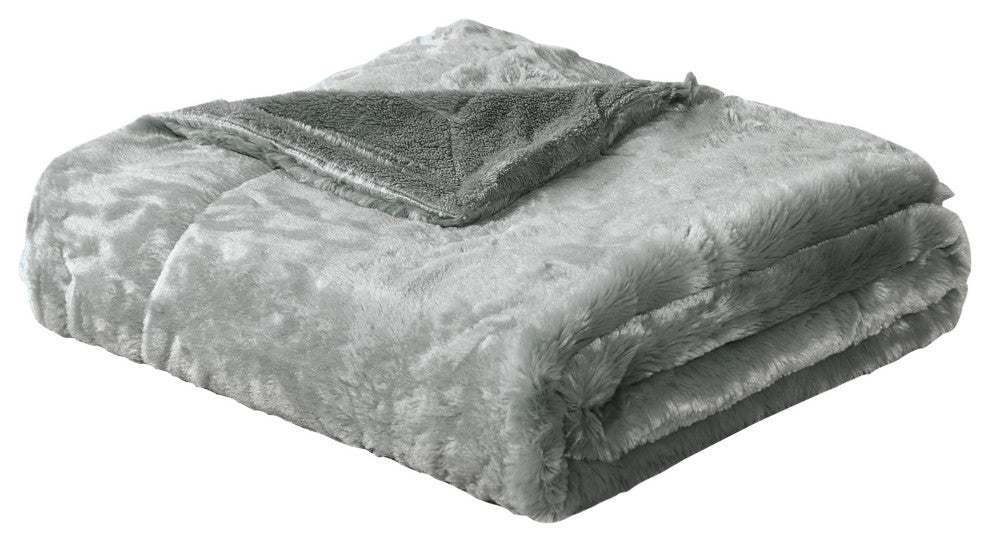 Plain Faux Fur Throw Blanket, String Grey, 60"x80"