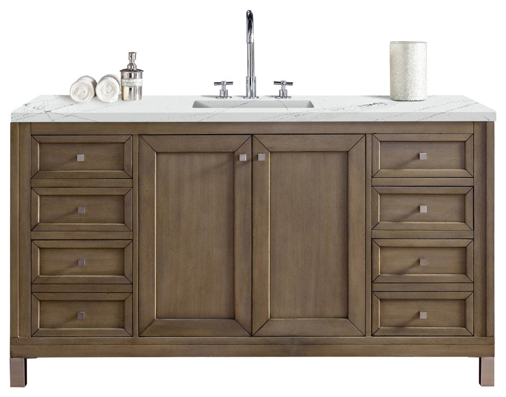 James Martin 305-V60S-WWW-3ENC 60" Vanity White Washed Walnut With Quartz Top