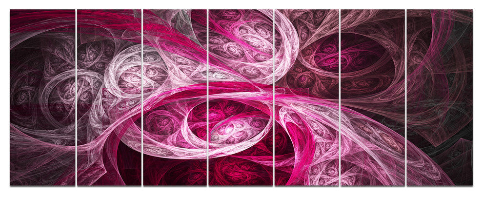 Mystic Pink Fractal, Abstract Wall Art Canvas, 83"x32", 7 Panels