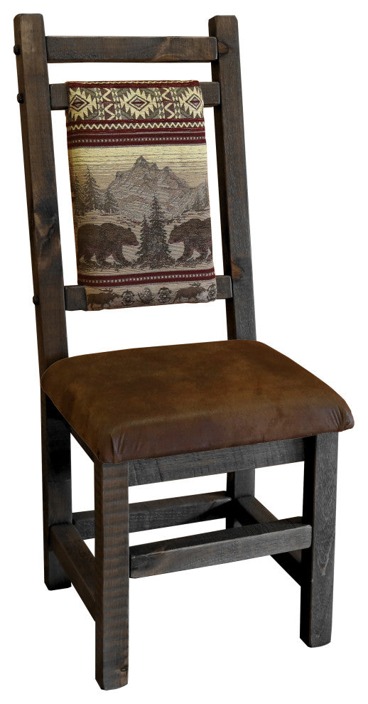 Dining Room Chair with Upholstered Seat and Back, Dusk, Bear Run and Palomino Tobacco