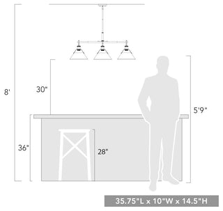 Orwell 3-Light Linear Pendant, Pewter With Matte Black Shade