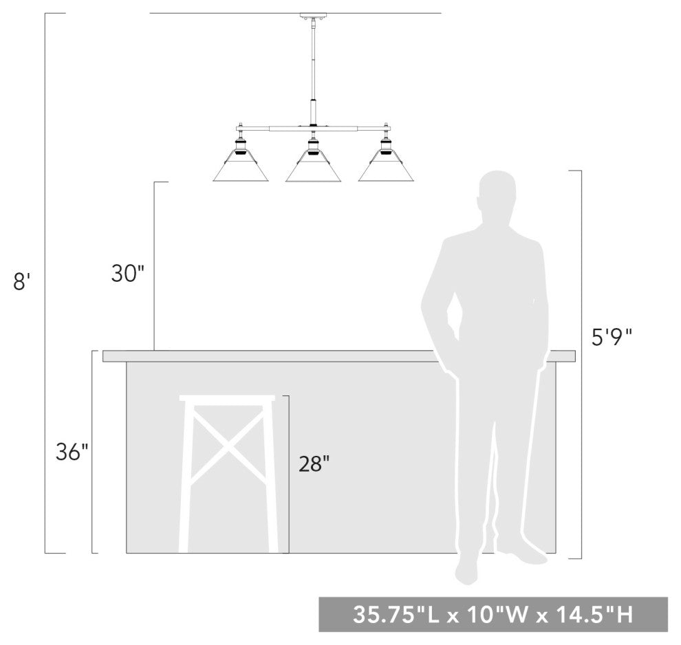 Orwell 3-Light Linear Pendant, Pewter With Matte Black Shade
