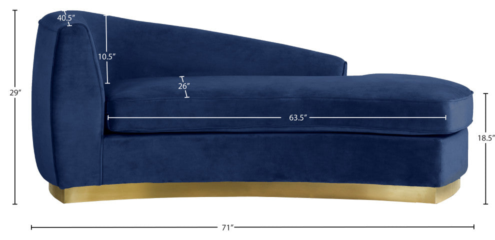 Julian Velvet Upholstered Chaise, Navy, Gold Base