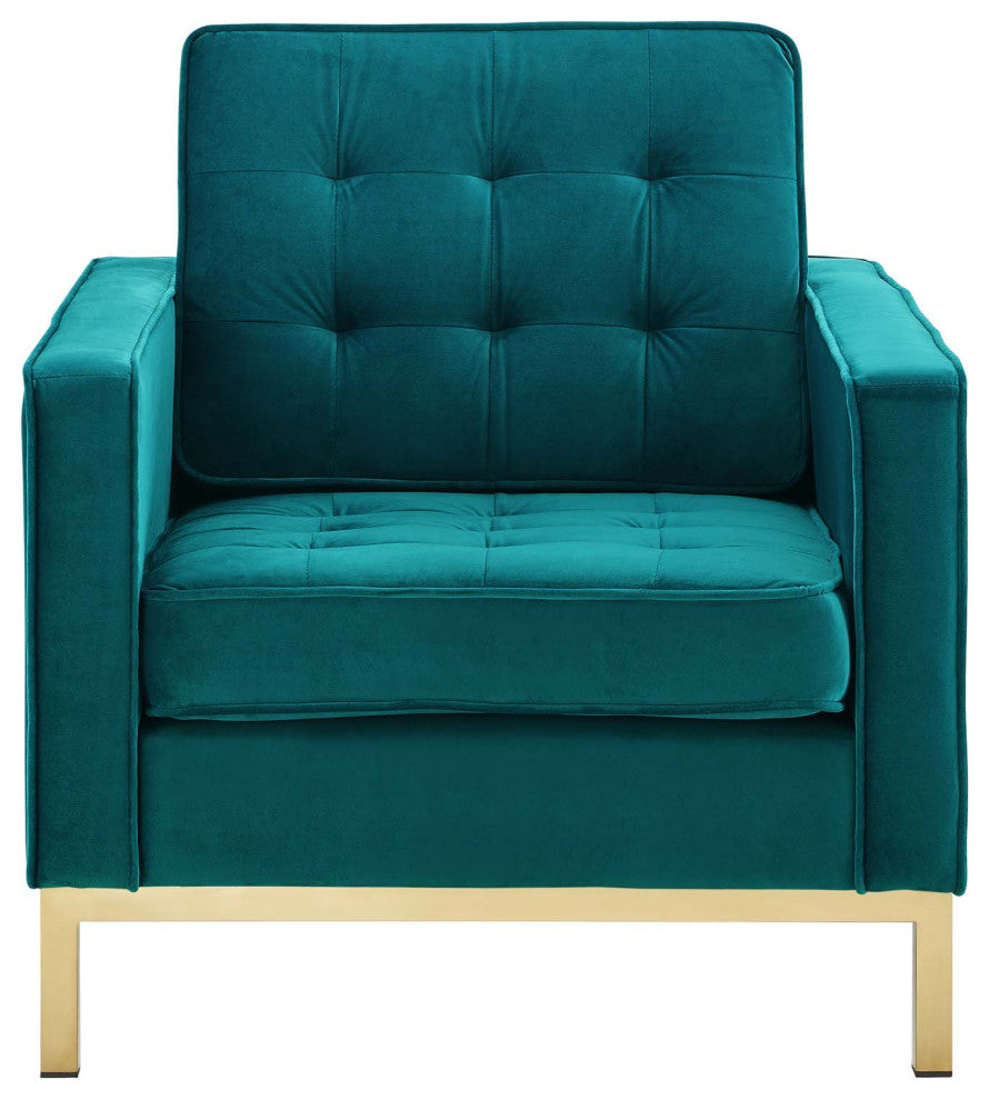 Loft Gold Stainless Steel Performance Velvet Armchair Gold Teal