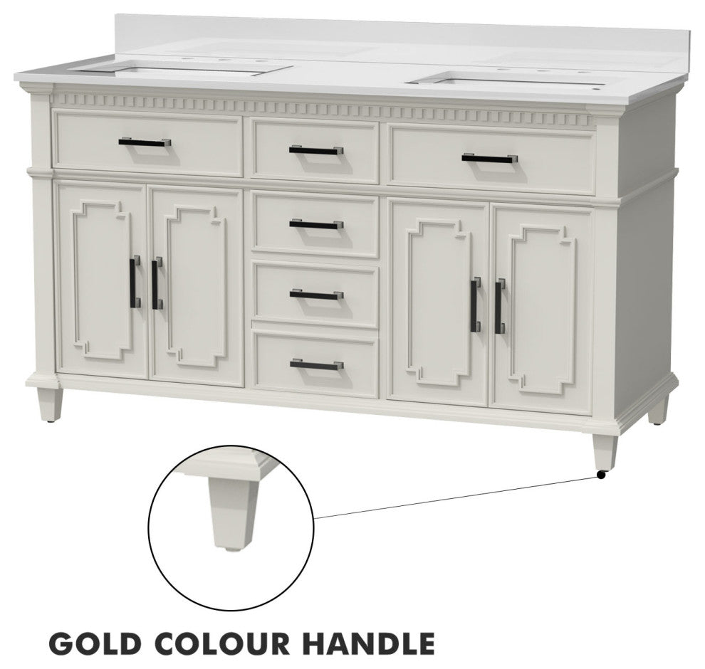 60''Wood Bathroom Vanity Set, With Drawers, Marble Top And Undermount Sink, White
