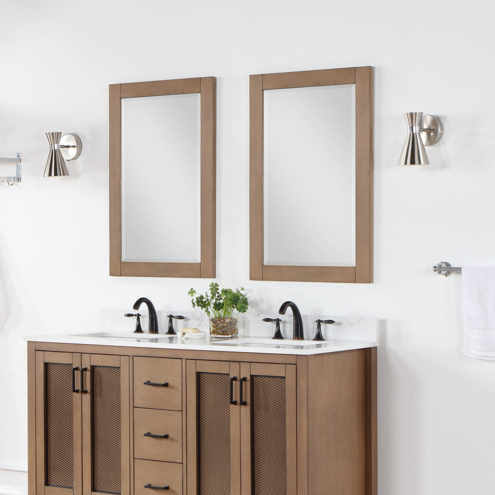 Ivy Rectangular Bathroom Wood Framed Wall Mirror, Brown Pine, 24"