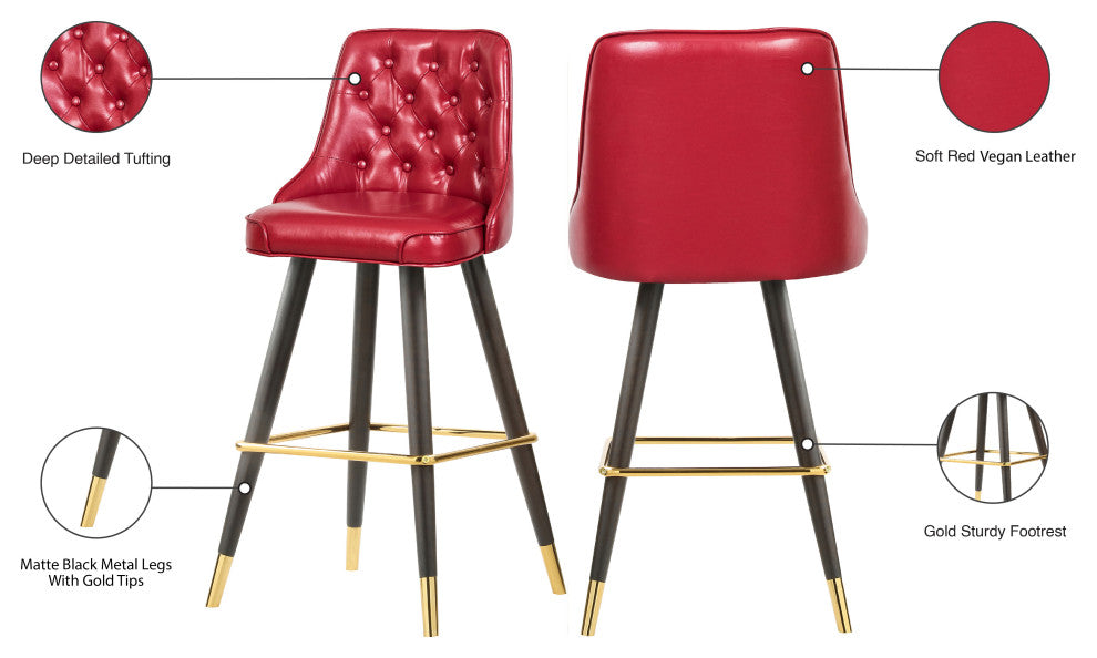 Portnoy Faux Leather Upholstered Bar Stool, Set of 2, Red