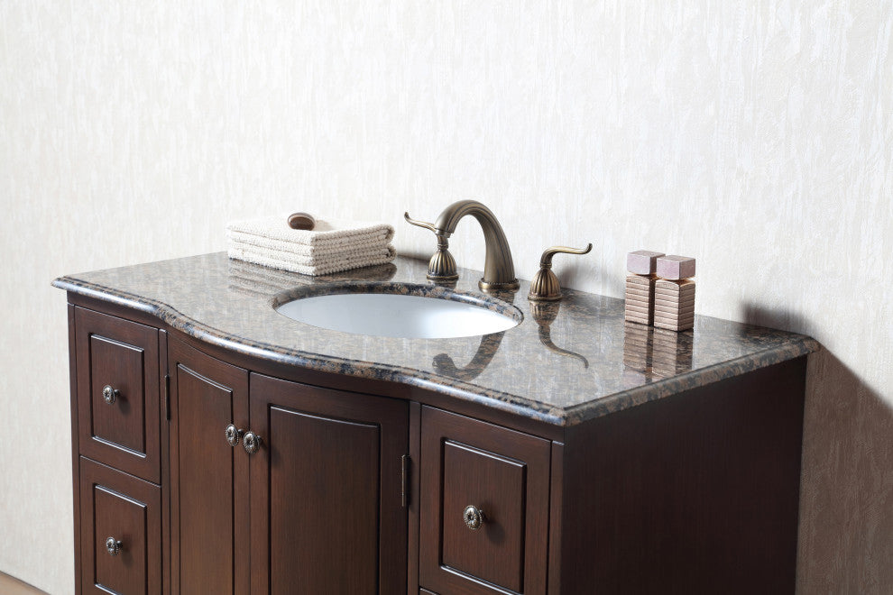 Alandra 40" Dark Cherry Single Sink Bathroom Vanity, Baltic Brown Granite Top