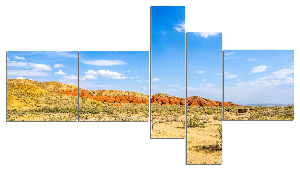 Rocky Mountain in Desert, Landscape Photo Canvas Art Print, 60"x32", 5 panels