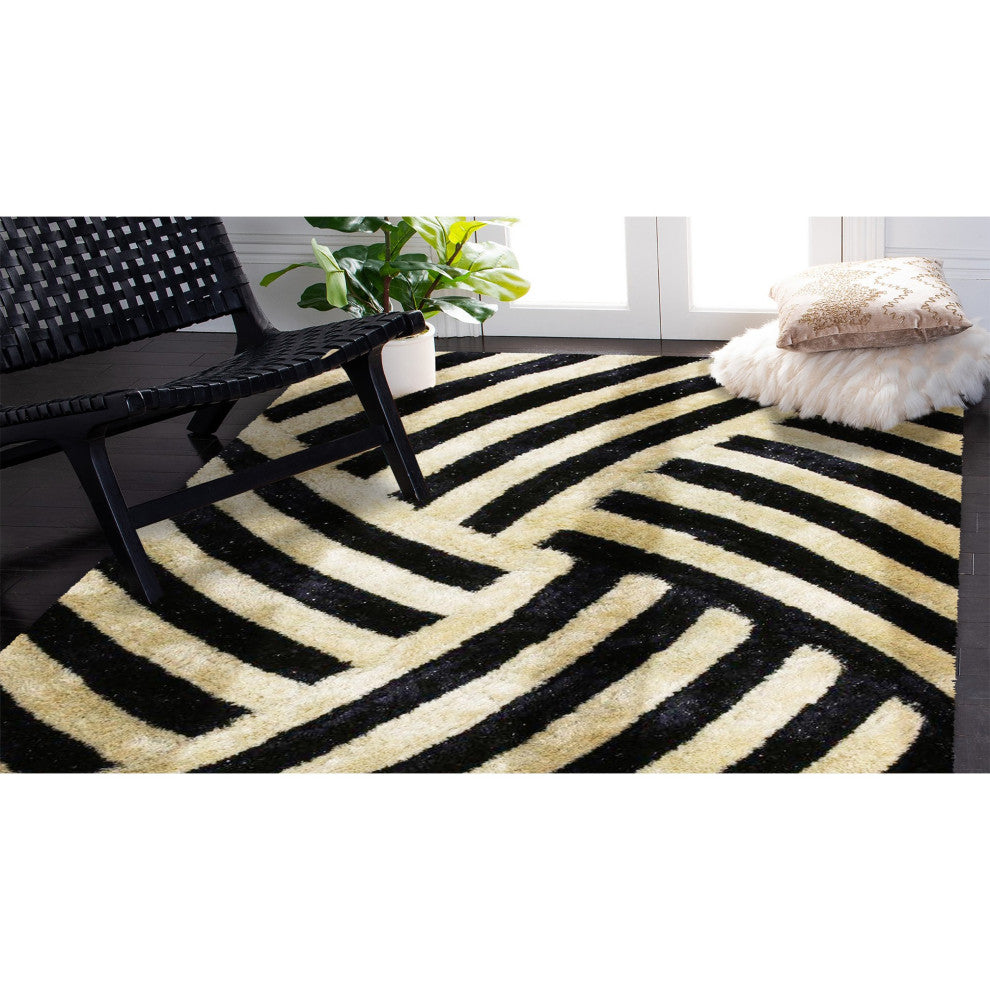5 x 7 Beige and Black Geometric Illusion Area Rug