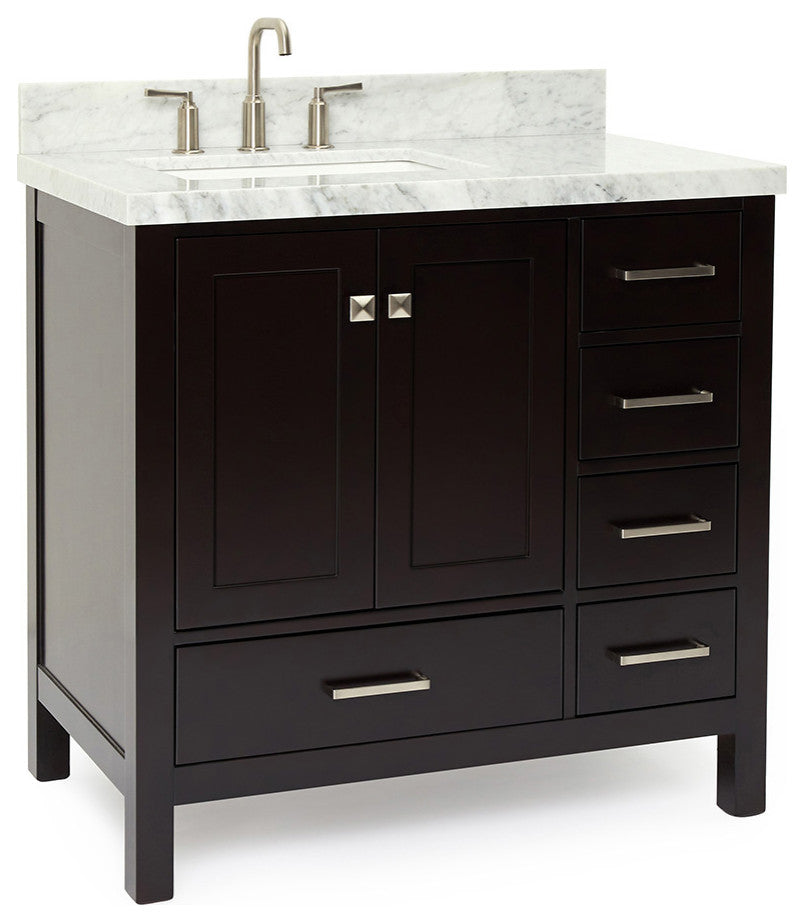 ARIEL Cambridge 37" Left Rectangle Sink Bathroom Vanity with Marble Top