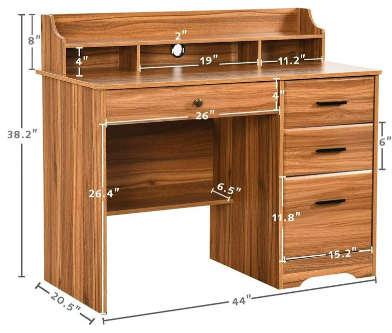 Traditional Desk, Hardwood Frame With Storage Drawers & Open Comparments, Brown