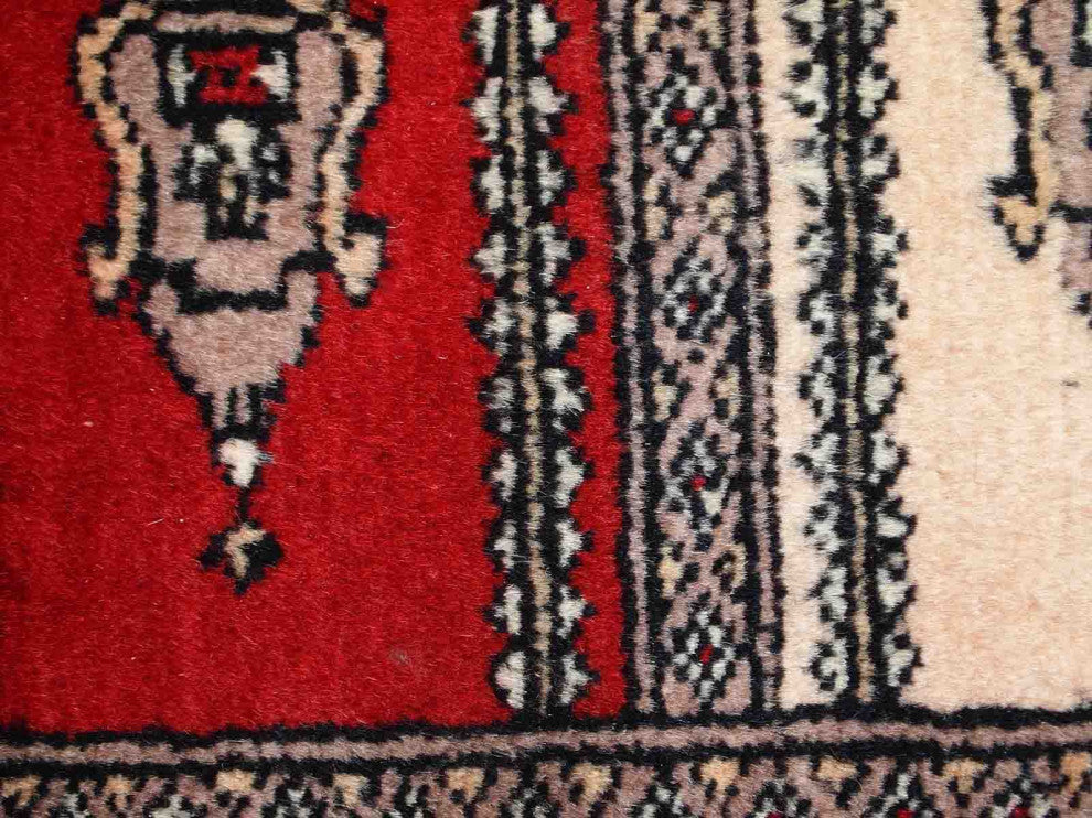 Handmade vintage Uzbek Bukhara prayer rug 1.5' x 3.3' (45cm x 101cm) 1970s