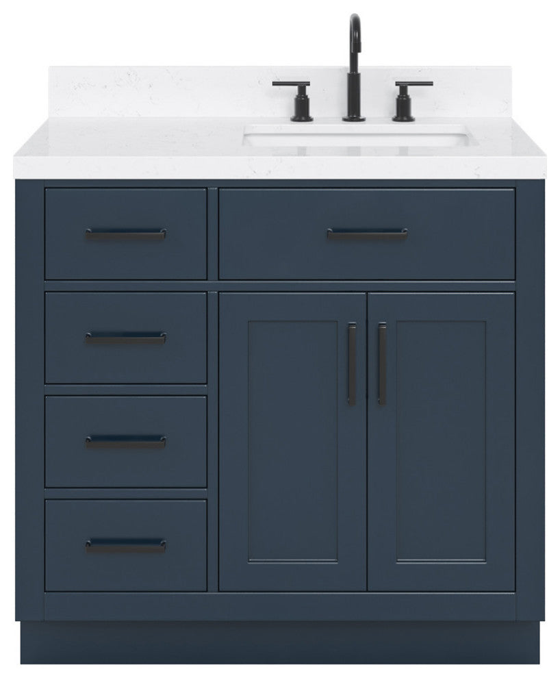 Ariel Hepburn 36" Right Offset Single Rectangle Sink Vanity, Carrara Quartz