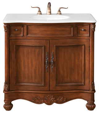 48" Single Bathroom Vanity, Teak Color With ivory white engineered marble, 36