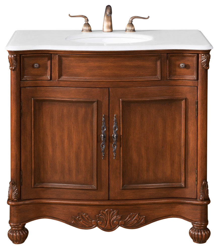 48" Single Bathroom Vanity, Teak Color With ivory white engineered marble, 36