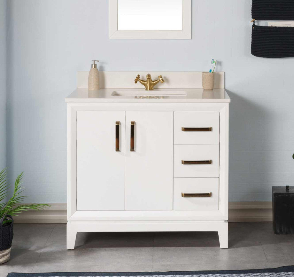 Fabia Collection 36" Bathroom Vanity With Sink, Mirror, Countertop, White