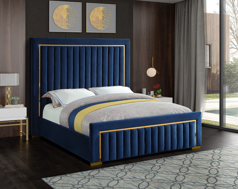 Dolce Velvet Upholstered Bed, Navy, Queen