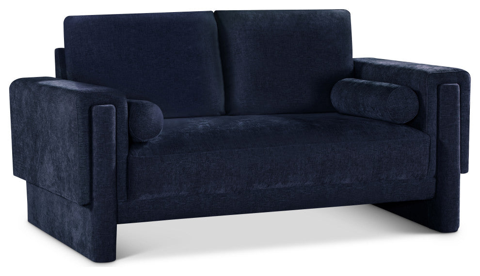 Madeline Chenille Fabric Upholstered Chair, Navy, Loveseat