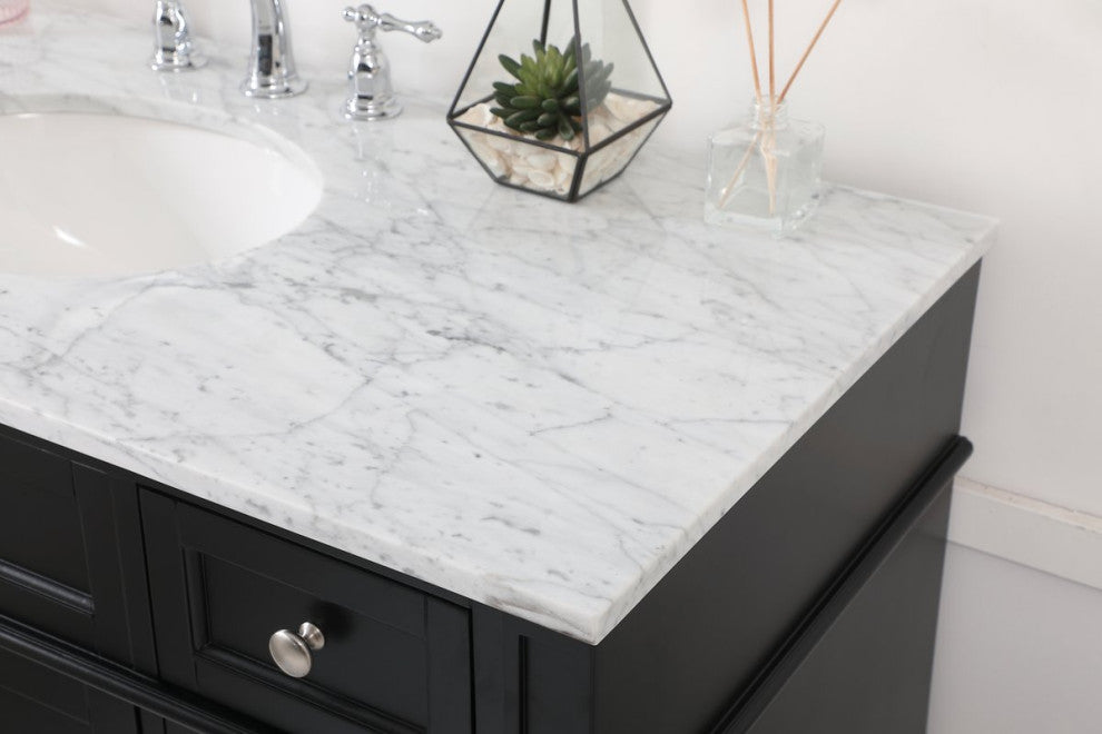 Home Living Vanity with Carrara White Marble Countertop, Black, 48", Single Sink
