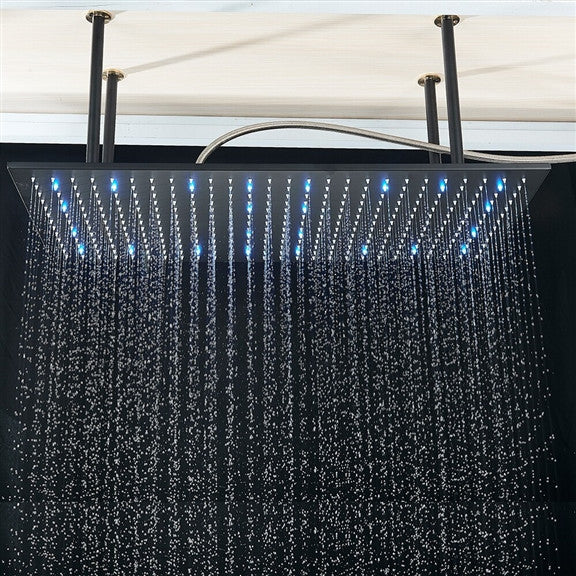 Venosa 20"x40" Matte Black Rainfall Shower System, 3 Jetted Body Spray, LED