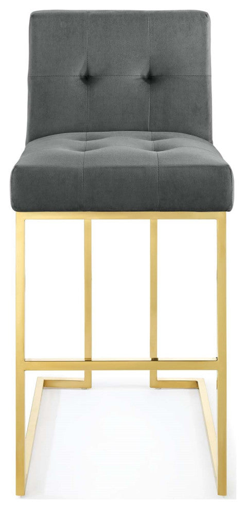 Grey Velvet Bar Stool, Heidi Giselle Gold Barstool, Luxe Glam Tufted Barstool