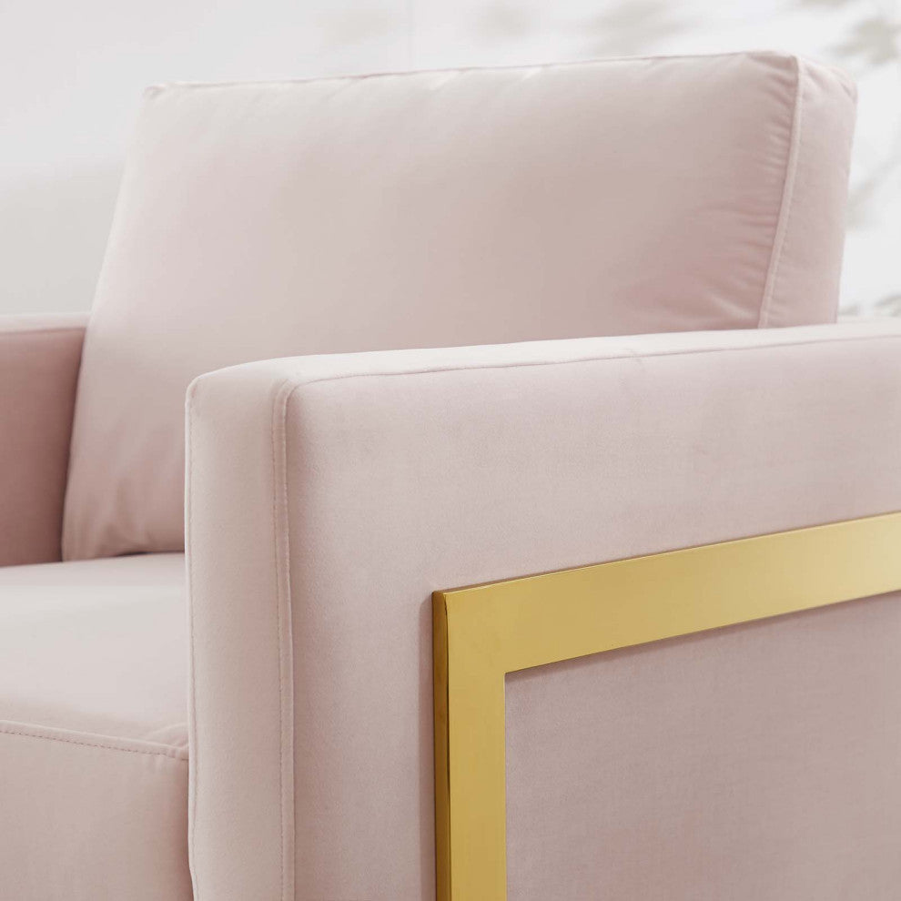 Accent Chair, Velvet, Metal, Gold Pink, Modern, Living Lounge Hotel Hospitality