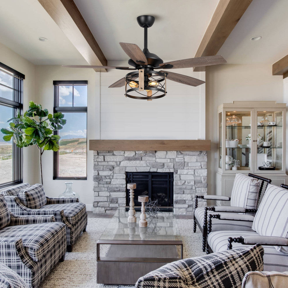 52 in Modern Ceiling Fan with Remote Control in Matte Black
