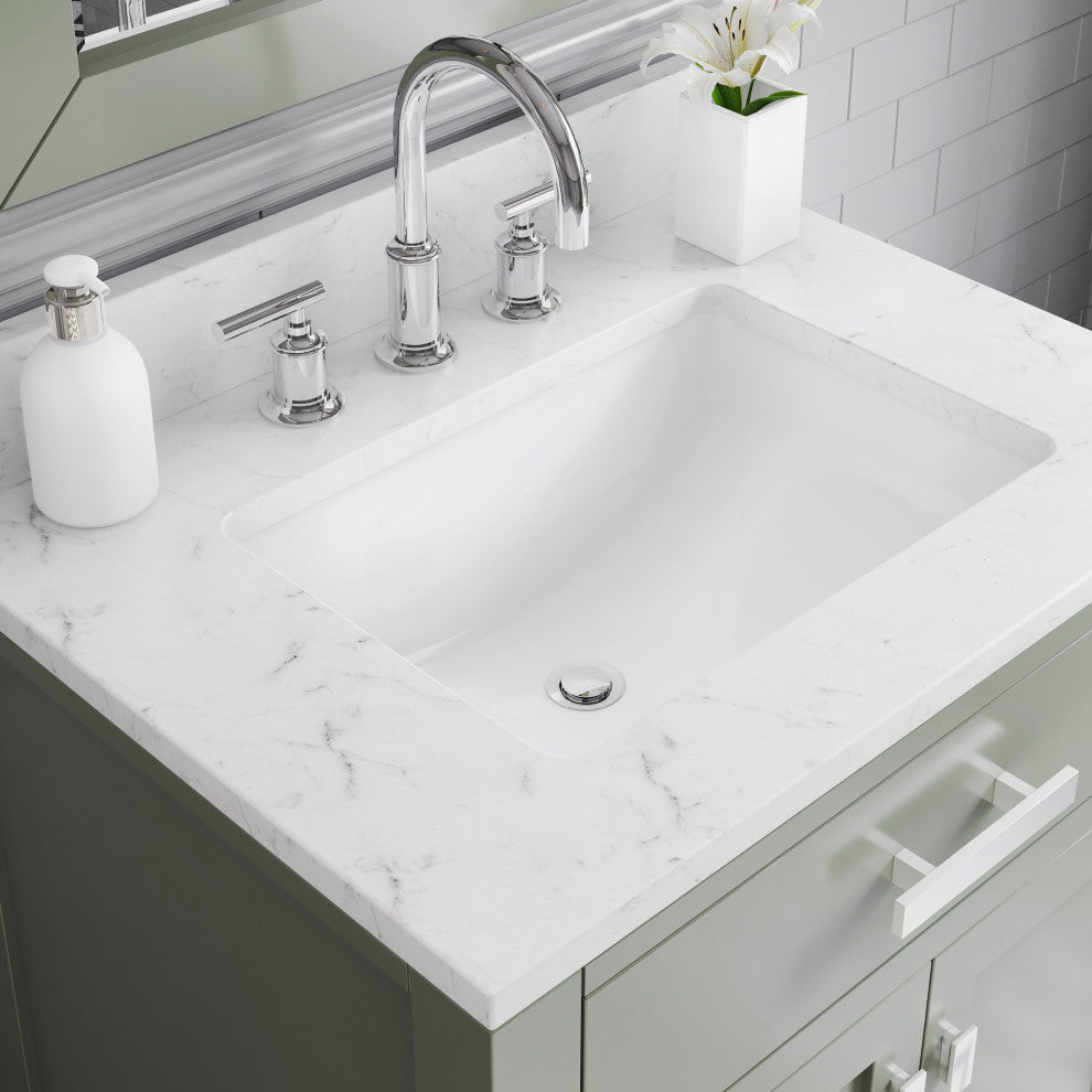 Madison 30 In. Carrara White Marble Countertop Vanity with Gooseneck Faucet