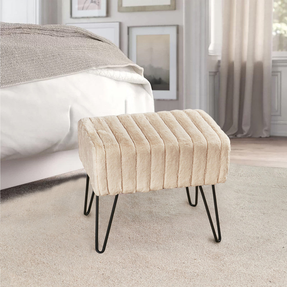 Serenta Super Mink Ottoman, Bleached Sand, 19''x13''x17''