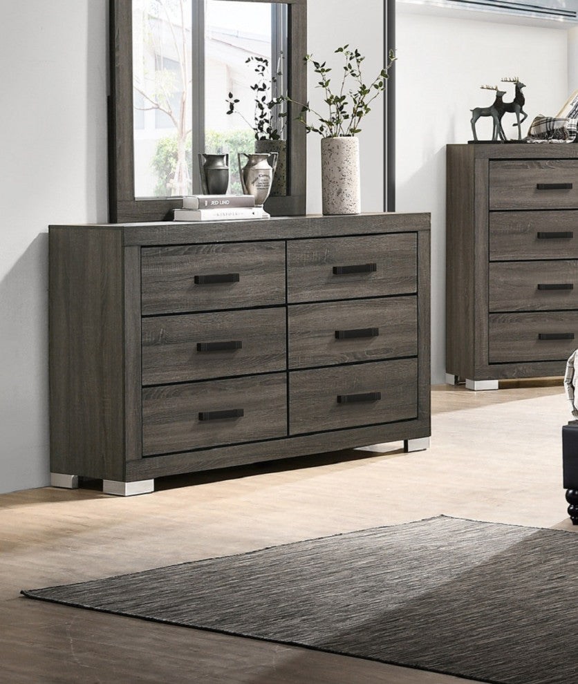 6 Drawers Wood Dresser, Gray