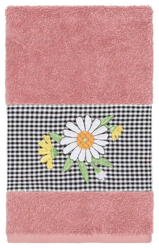 Linum Home Textiles Turkish Cotton Daisy 3-Piece Embellished Towel Set, Tea Rose