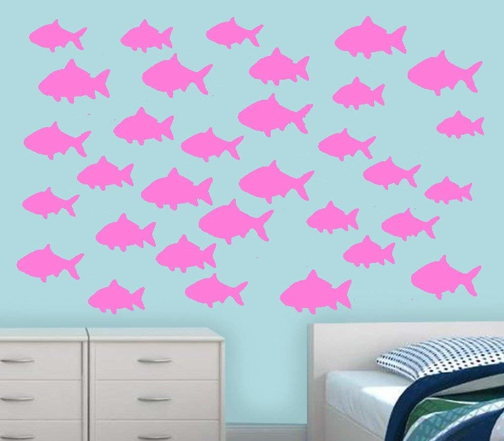 VWAQ Aquatic Animal Sticker, School Of Fish Wall Decor, Pink