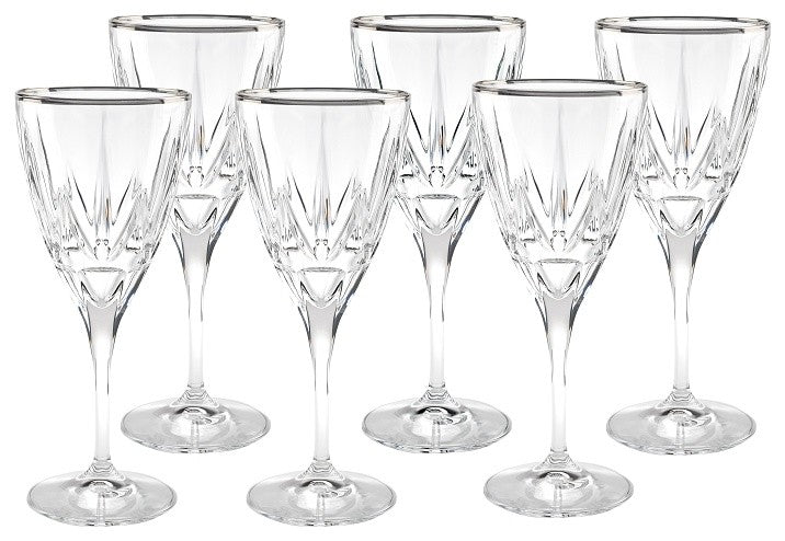 Chic Set of 6 Red Wine Goblets with Platinum Trim By Lorren Home Trends