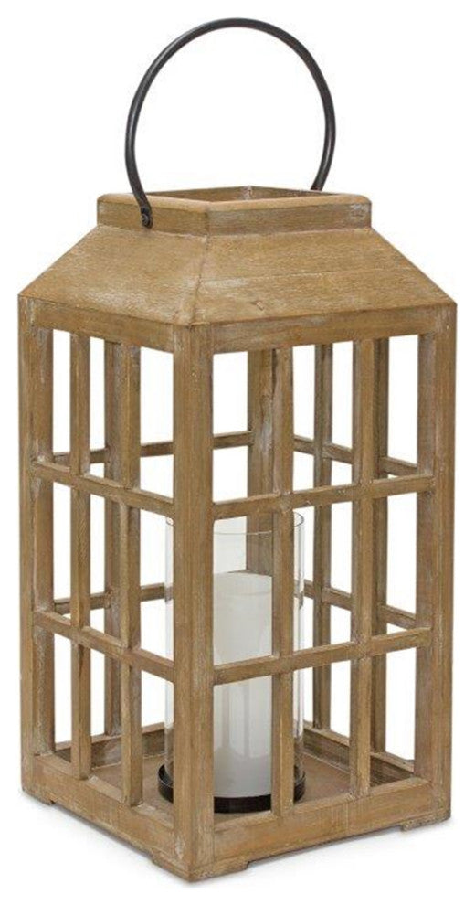 Lantern 8.75"Dx22.5"H Wood/Glass