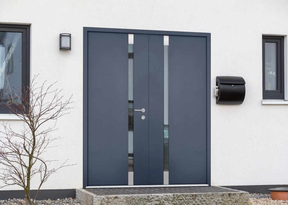 Front Exterior Prehung Steel Double Doors Cynex 6777 Grey -W72 x H80-LH-I