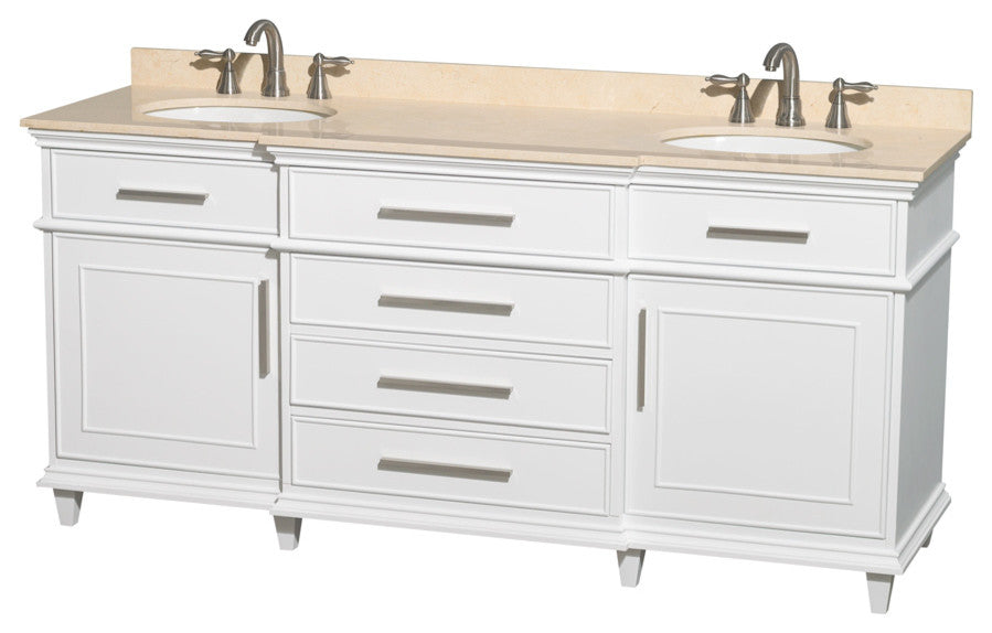 Berkeley 72" Double Vanity, White, Round, Ivory Marble