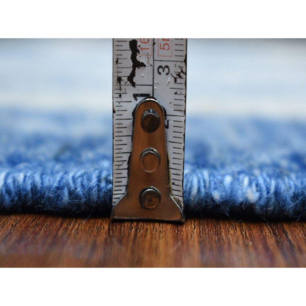 Soft and Pliable Wool Hand Knotted Denim Blue Maze Design Rug, 5'10" x 8'9"