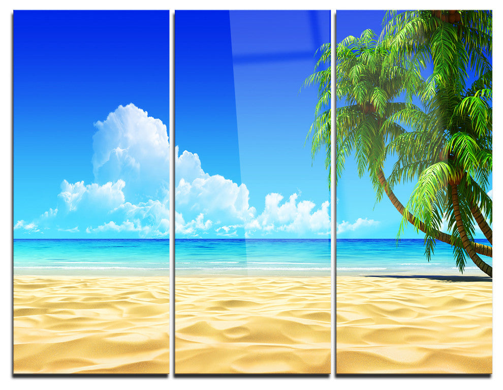 "Coconut Palms Bent into Beach" Metal Wall Art, 3 Panels, 36"x28"