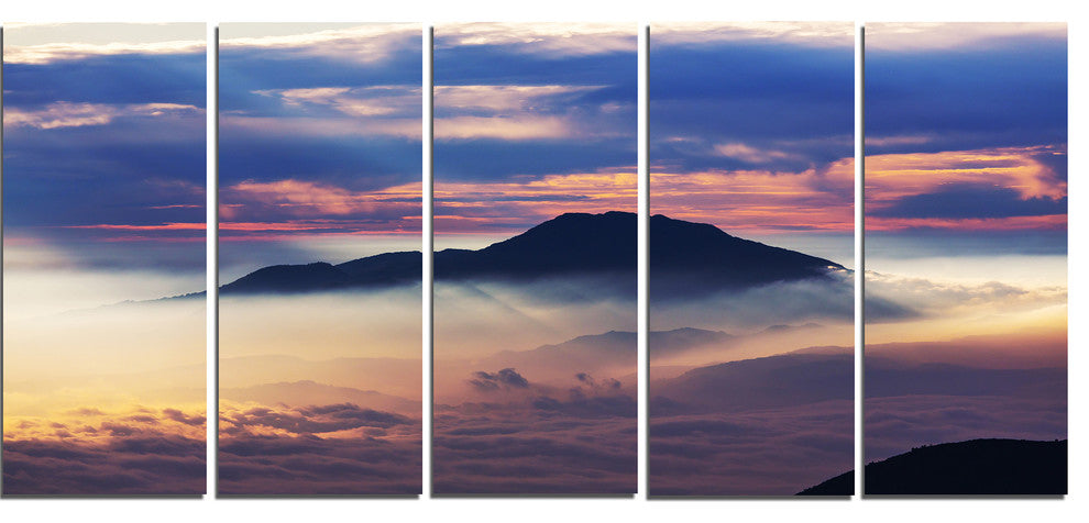Amazing Java Mountain in Fog, Oversized Landscape Canvas Art, 60"x28", 5 Panels