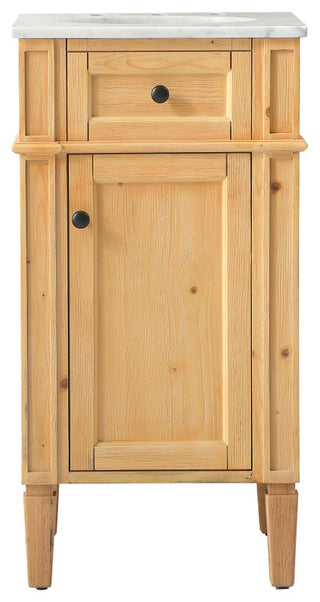 Home Living Vanity with Carrara White Marble Countertop, Natural Wood, 18", Single Sink