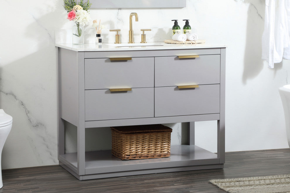 42" Single Bathroom Vanity, Gray, With Backsplash