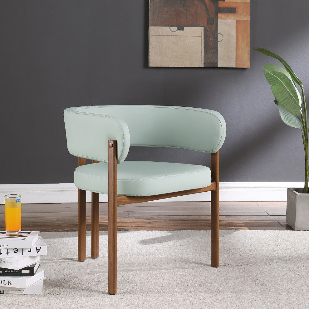 Gideon Black Faux Leather Dining Chair (Set of 2), Green, Walnut Finish