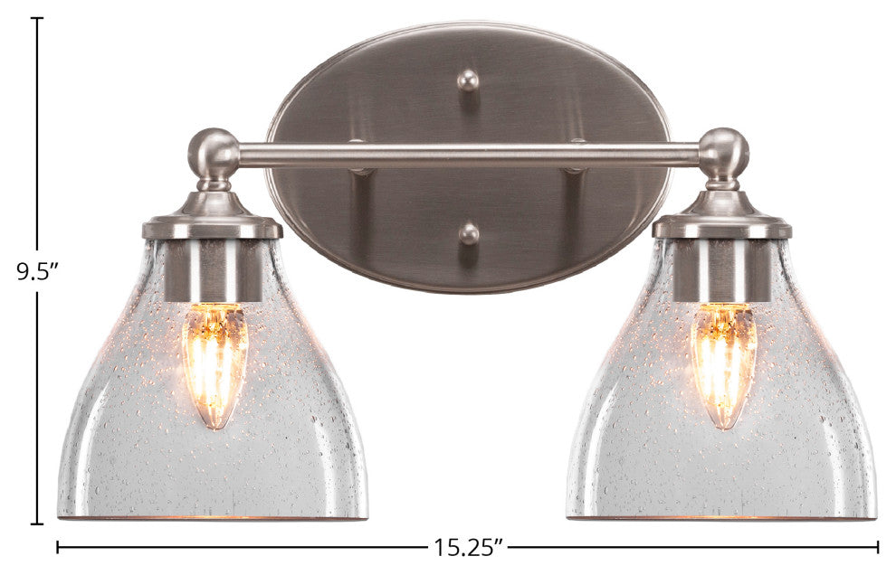 Capri 2-Light Bath Bar, Brushed Nickel/Clear Bubble