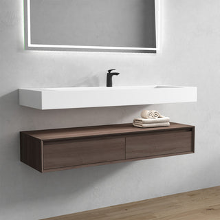 Alysa 60" Floating Bath Vanity, Acrylic Sink/Single Faucet Hole, Red Oak
