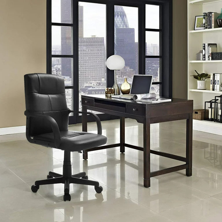 Adjustable Office Chair, Faux Leather Seat & Back With Unique Stitching, Black