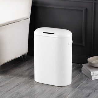 13.2-Gallon Slim Oval Motion Sensor Touchless Trash Can, Touch Mode,Silver,White