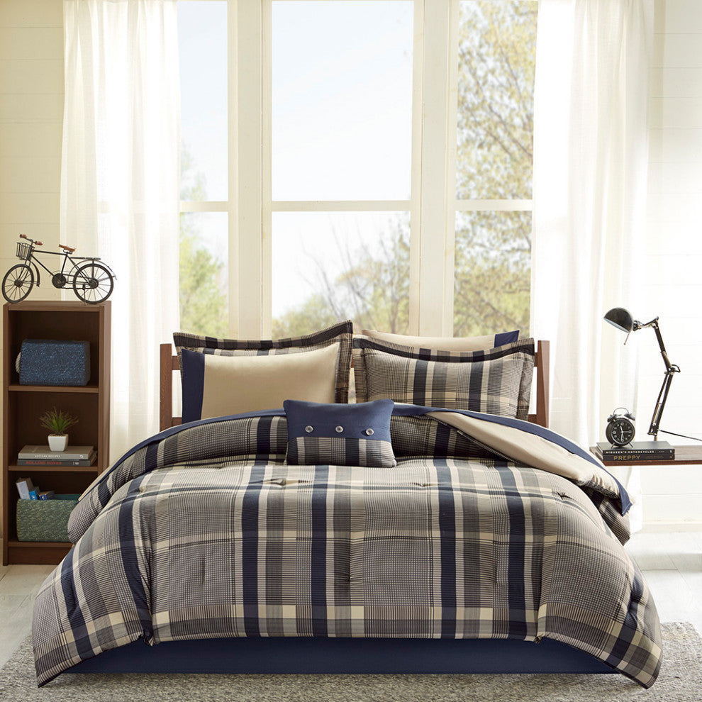 Intelligent Design Robbie Plaid Comforter Set With Bed Sheets, Navy Multi