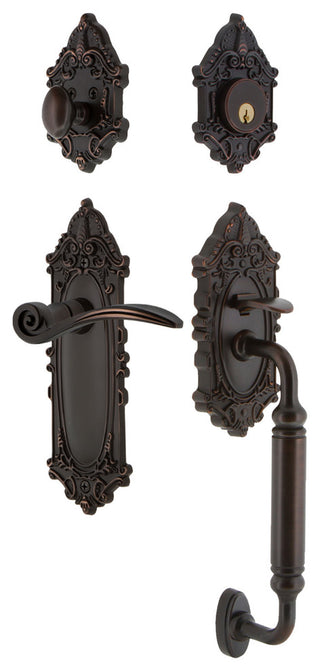 Victorian Plate C Grip Entry Set Swan Lever, Timeless Bronze, 2-3/4", Left